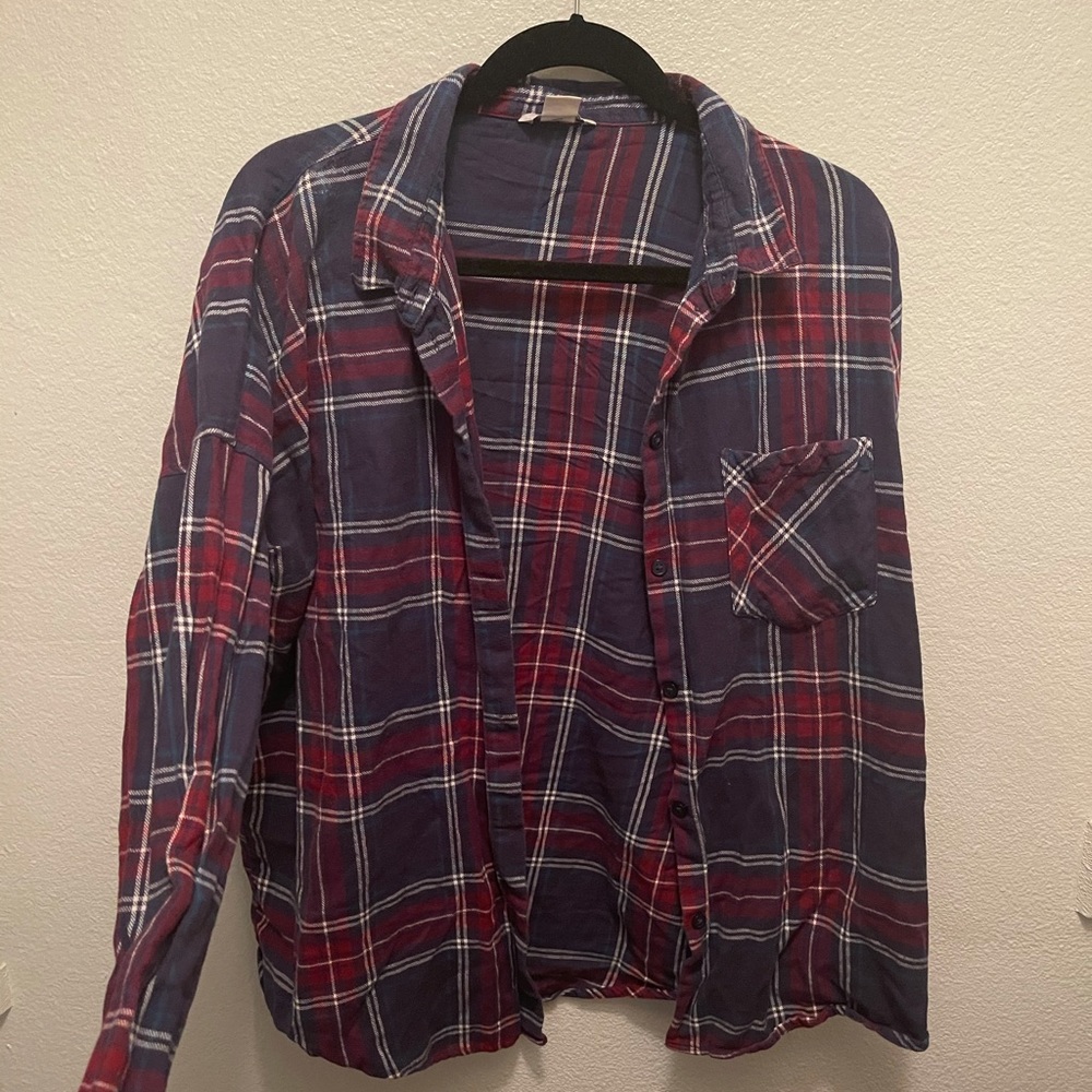 Monki Flannel shirt, L - white, burgundy and blue